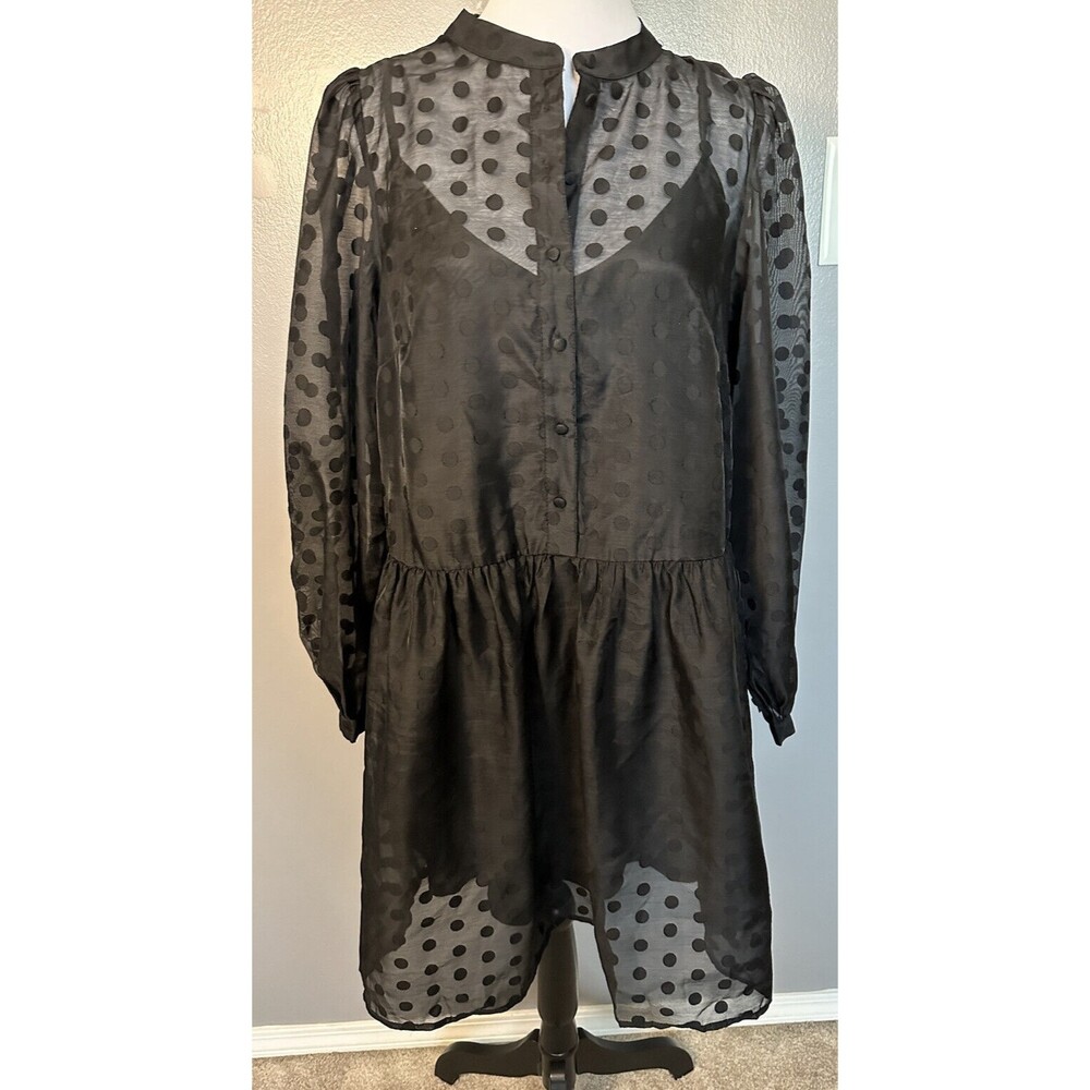 H&M Black Long Sleeve Polka Dot Sheer Dress